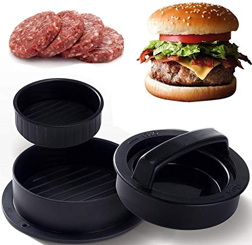 Non Stick Stuffed Burger Press - 3 in 1 Hamburger Patty Maker for Grilling + Free 50pk Burger Patty Papers - BBQ Grill Accessory