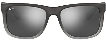 Ray-Ban RB4165 Justin 852/88 51MM Rubber Grey Transparent/Grey Silver Mirror Gradient Square Sunglasses for Men for Women