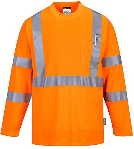Portwest Hi-Vis Long Sleeve Pocket T-Shirt, Size: L, Colour: Orange, S191ORRL