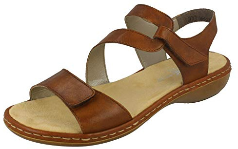 Rieker Sphere Womens Riptape Sandals 41 EU 24 Tan Lea