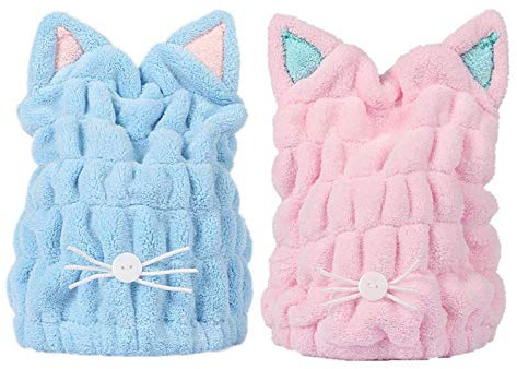 SUNTRADE Haartrocken-Tücher, süßes Badetuch, schnelltrocknende Badekappe für Damen und Mädchen, 2er-Set
