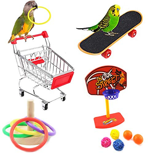 Papageien Spielzeug Set Parrot Intelligence Spielzeug Papagei Mini Shopping Trolley Skateboard Intellektuelles Spielzeug Vogelspielzeug für Papageien Wellensittiche Nymphensittich Graupapageien