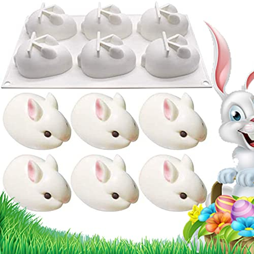 Cutefly Kaninchen Form Silikon Backform, Ostern Kaninchen Silikonform, 3D Hase Form Silikonform, Form für Kuchen, Dessert, Seife, Gelee, Brot, Pudding, Muffin (6 Cavity Rabbit Shape)