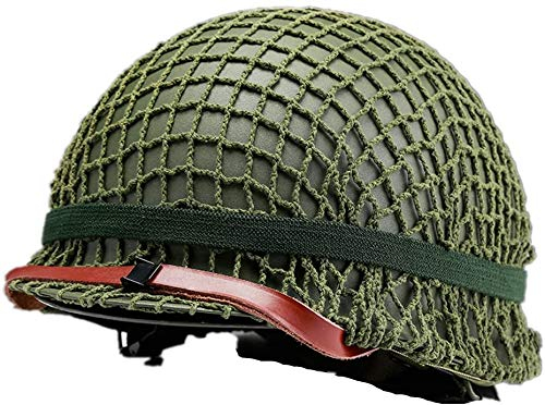 WW2 Amerikanischer M1 Helm Stahl Helm Grün, WWII Ausrüstung Imitation Helm mit Mesh Shield