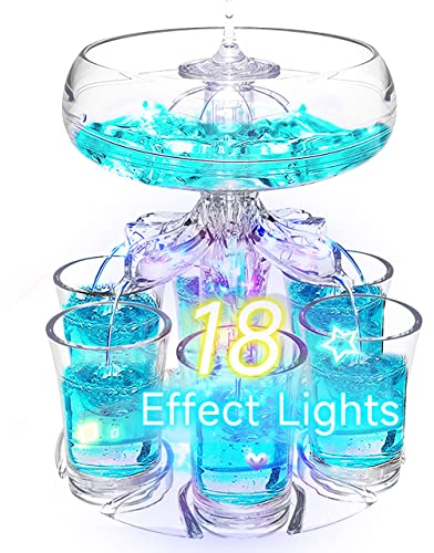 Party Drink Dispenser with 6 Shot Glasses Set - 18 Effect Lights Shot Glass Dispenser Acrylic Touchless Shot Pourer for Juice Spirits Cider Whiskey Cocktail, Fun Bar Accessories Home Gifts (V2 LED)