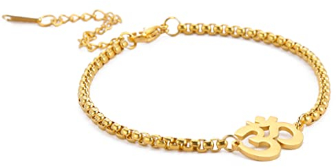 UNIFT Aum Om Ohm Sanskrit Symbol Armband Für Frauen, Hindu Spirituelle Harmonie Amulett Edelstahl Yoga Charm Manschette Armband Schmuck Zubehör (Gold 2)