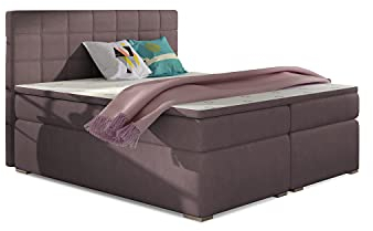 ALTDECOR Boxspringbett mit H3-Matratze (20 cm hoch) mit Bonellfederung + PUR, Topper (5 cm hoch), Polsterbett mit Kopfteil und Bettkasten Seren - 140x200 - Lila - Soro 65