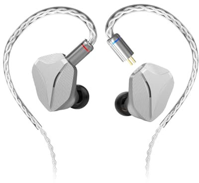 MP145 Monitores Intraurales HiFi con Controlador Magnético Plano Ultra Ancho de 14,5 mm, Auriculares de Diseño Ergonómico, Auriculares Desmontables de 2 Pines, Plata, 3,5 mm