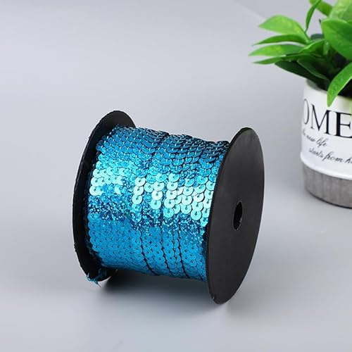 PTNKUIIY 100 Yard Elastische Pailletten Trim 6mm Paillettenband Glitzer Borte Aus Dekoband Paillettenborte Stoffband Metallic Paillette Stoffband Für Kleid Kostüm Stirnband Nähen DIY Handwerk -Blau