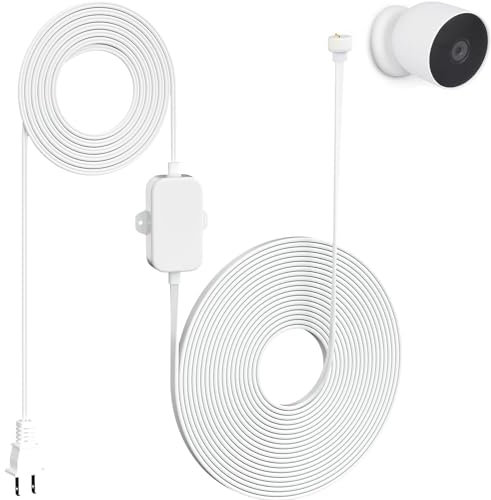 UYODM 16.4Ft/5m Charging Cable Power Adapter Designed for Google Nest Cam Outdoor or Indoor,Battery - 2nd Generation,No Need for Charging Head,Suitable for Indoor and Outdoor,IP67 Waterproof (White)