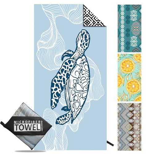 Lorymachy Strandtuch XXL - 180x100cm Leicht und Schnelltrocknend Mikrofaser für Damen Herren, Sandfrei Weiches Pflegeleicht Strandtuch, Mikrofaser Badetuch für Strand (Blaue Schildkröte)