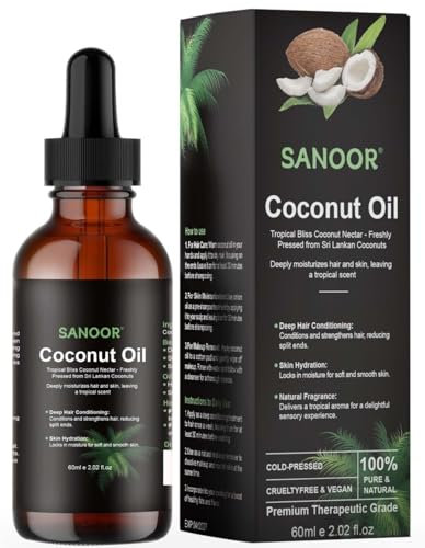 SANOOR Coconut Oil for Hair & Skin | FDA Approved | Cold-Pressed from Sri Lankan Coconuts | Deep Hair Conditioning, Skin Hydration | 100% Pure Natural, Vegan | Tropical Scent | 60ml