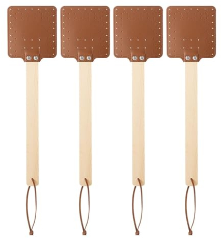 Hurromy Fliegenklatsche aus Leder, 43 cm (17,3 ), , Fliegenklatsche, manuell, Fliegenklatsche, Holzgriff, Insektenklatsche, 4 Stück