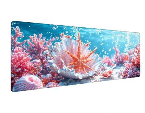 Mouse Mat Ocean, Coral Mouse Pad 600x1500x4 mm Large Mouse Mats for Desk,Water-Resistant Surface and Non-Slip Base Keyboard Mat Desk Pad, Stitched Edges Mousepad, XL Gaming Mouse Mat for Office X-7