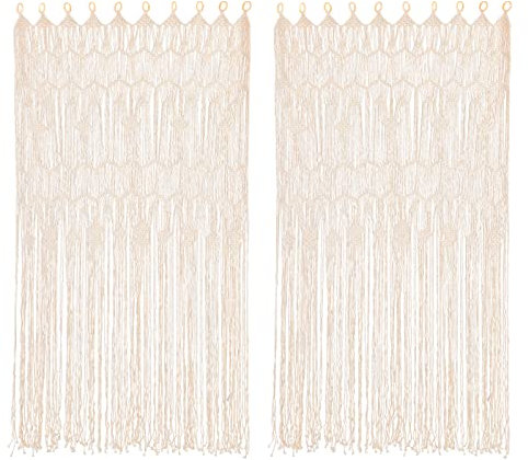 TRIEBAN 2 cortinas de macramé para colgar en la pared, cortina de puerta bohemia, tapiz tejido hecho a mano, para bodas, ventanas y separadores de habitaciones, decoración de pared para el hogar y la