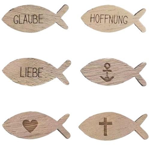 100 Stück Fische Streudeko Taufe,Konfirmation Streudeko Kommunion Holzfische Deko Konfetti Kommunion Tischdeko Konfirmation für Junge Mädchen Erstkommunion Firmung Babyshowerparty Taufdeko Zubehör