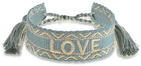 Made by Nami Gewebtes Armband Damen mit Schriftzug in verschiedenen Varianten Glücksbringer Freundschaftsarmband Geschenke für Frauen Geschenke für Mama (Blau - Love)