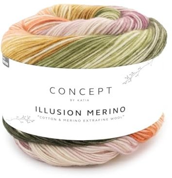 Katia Illusion Merino, Wolle Farbverlaufsgarn, 70% GOTS zertifizierte Bio Baumwolle + 30% Schurwolle, 200g (300)