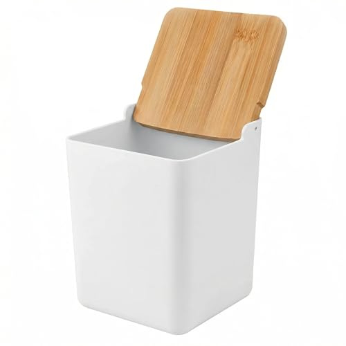 Salero Cocina Grande 1Kg CIA&CO – Recipiente para Sal, Azúcar, Especias o Café – Tapa de Bambú Natural Basculante – Apertura con Una Mano – Cierre Firme Antihumedad (BLANCO)