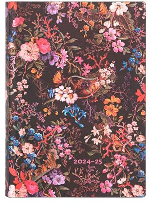 Paperblanks 13-Monatskalender Flexi 2025, Floralia, Midi, Tagesüberblick, Elastikband-Verschluss