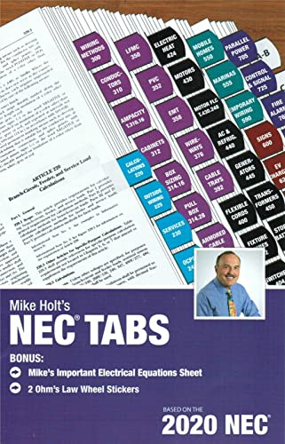 2020 Mike Holt's NEC TABS (Color Coded) with Ohm's Law Stickers and Wire Chart - 2020 Edition
