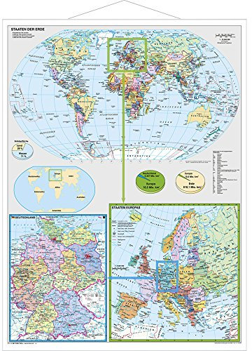 Deutschland und Europa in der Welt politisch: Wandkarte mit Metallbeleistung NEUE AUFLAGE