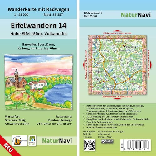 Eifelwandern 14 - Hohe Eifel (Süd), Vulkaneifel: Wanderkarte mit Radwegen, Blatt 35-557, 1 : 25 000, Barweiler, Boos, Daun, Kelberg, Nürburgring, Ulmen (NaturNavi Wanderkarte mit Radwegen 1:25 000)