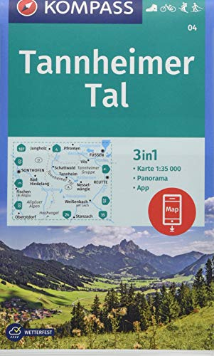 KOMPASS Wanderkarte Tannheimer Tal: 3in1 Wanderkarte 1:35000 mit Panorama inklusive Karte zur offline Verwendung in der KOMPASS-App. Fahrradfahren. ... Langlaufen. (KOMPASS-Wanderkarten, Band 4)