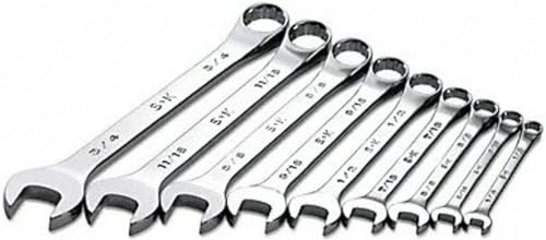 SK Tools USA 9 Piece, Regular, 6 & 12 Point, SAE SuperKrome® Combination Wrench Set: 1/4 - 3/4 | 86011