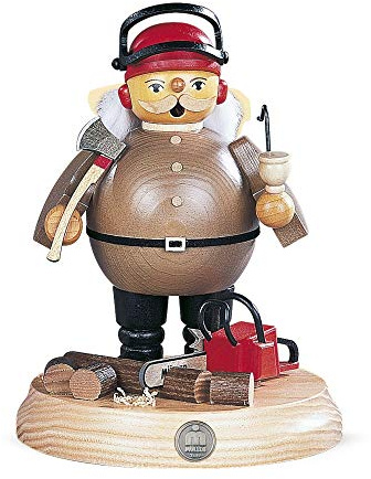 Mueller Räuchermann Baumfäller mit Motorsäge auf Sockel, 18 cm hoch, original Erzgebirge Seiffen