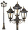 Außenleuchte Hongkong, Kandelaber in antikem Look, Aluguß in Braun/Gold mit Klarglas-Scheiben, 3-armige Wegeleuchte, höhenverstellbar, Retro/Vintage Gartenlampe, E27-Fassung, je max. 60 Watt, IP44