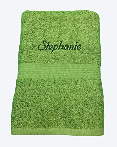 Krings Fashion Duschtuch 70 x 140 cm - Namen nach Wunsch auswählbar - Hochwertig Besticktes Handtuch - 100% Baumwolle - Einzigartiges Design - Apfelgrün - Stickfarbe wählbar