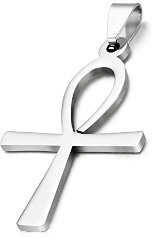 Cupimatch Ägyptisches Ankh Kreuz Halskette: klassischer Edelstahl Kohlenstoff Cross Anhänger mit 54cm Kette Retro Schlüssel des Lebens Vintage Ägyptischer Amulett Schmuck für Damen Herren, Silber