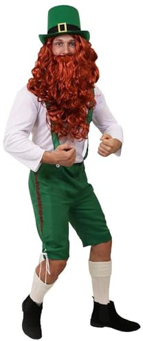 Dammar LEPRECHAUN FANCY TRUSCOSTUME – ST PATRICKS DAG FANCY TRUSER, vit SHIRT, topp hatt och falskbär/pinne (liten)