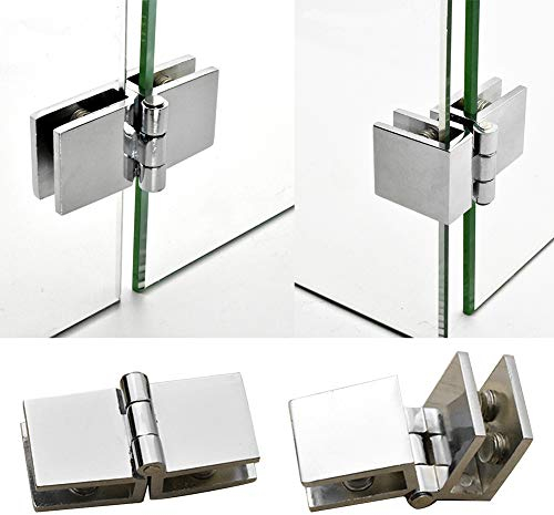 INGHU Eleganter Stil, beidseitiges Glastürscharnier, Edelstahl und Glas, polierte Oberfläche, 2-teiliges Set für 5–8 mm dickes Glas, ohne Bohren, um 90/180 Grad drehbar