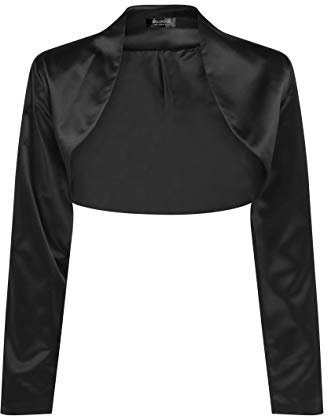 Bolerose Formal Satén Manga Larga Bolero (Negro, XXL)