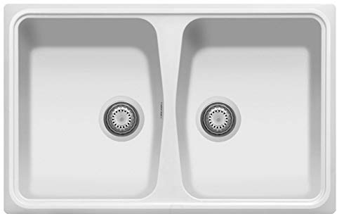 Fregadero de cocina compuesto Plados SP0862 de dos senos + tabla de madera (blanco opal)