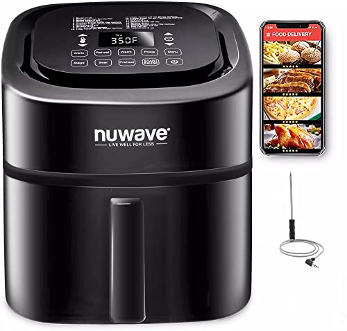 NuWave Brio - Friggitrice ad aria con app per ricette (lingua italiana non garantita), e nero, include divisorio cestino, comandi digitali one-touch, 6 pre-impostazioni facili, controllo della