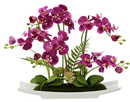 Kunstblume Schmetterling Orchidee in Schale aus Keramik Künstliche Blume Kunstorchidee Phalaenopsis mit Übertopf Kunstpflanze Hochzeit Deko