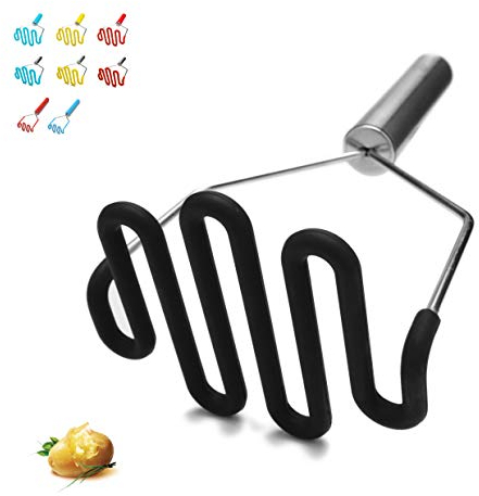 Potato Masher, Silicone Protect Body with Premuim Stainless Steel Non-Scratch Cookware for Smooth Mashed Potato Vegetables and Fruits Color Black by Jell-Cell