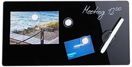 Relaxdays Magnettafel, beschreibbar, inkl. 3 Magnete & Stift, abwischbar, Rahmenlos, Magnetboard Glas, 20x40 cm, schwarz