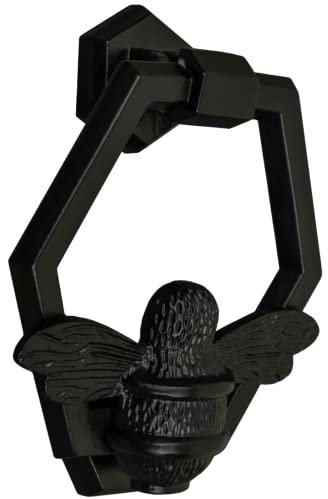 Black Bee Door Knocker for Front Door | Polished Solid Brass Honeycomb | Black Knockers with Strike Plate | UPVC | Bumblebee Front Door Furniture with a Unique Design