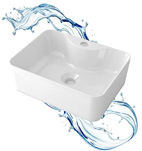 Starbath Plus - Weißer Keramik-Waschtisch - Rechteckige Form - Mit Hahnloch - Maße 41 x 31 x 13 cm - ideal für die Aufstellung auf der Waschtischplatte von Bädern und Toiletten