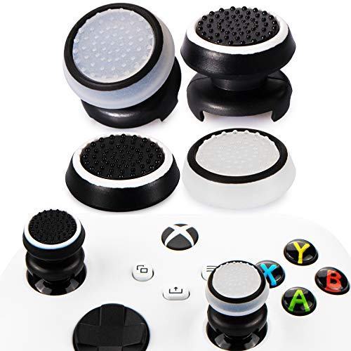 PlayRealm FPS Thumbstick Grip Agarres para el Pulgar Extensor Y Textura 3D Caucho Silicona Apretón Cubrir 4 para Xbox Series X/S & Xbox One Mando (Luminoso Fondo Negro Negro Blanco)