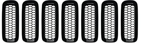 LQDMDM 7pcs Brillante Griglia Anteriore Nero, Inserti Sticky Grill Cover Frame Trims Kit per Jeep Renegade 2015-2018