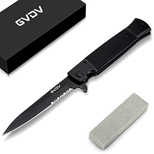 GVDV Cuchillo Plegable de Bolsillo con Mango G10, Navaja de Bolsillo EDC de Acero Inoxidable 7Cr17 con Bloqueo de Seguridad, Cuchillo de Supervivencia para Acampar y Caza para hombres