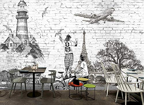 Tapete 3D Wandbild Flugzeugzugarchitektur Graffiti Weißer Ziegelstein Fototapete 3D Effekt Vliestapete Wohnzimmer Schlafzimmer Wanddeko 150cmX105cm