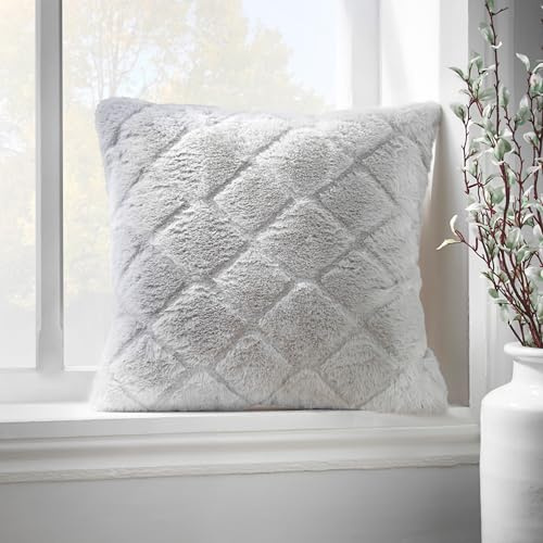 Catherine Lansfield Cosy Diamond Faux Fur Soft Touch 43x43cm Cushion Silver Grey