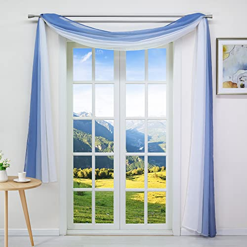 Joyswahl Voile Querbehang mit Topaktuelle Farbverlauf Design »Lowri« transparentes Freihanddeko Dekoschals Vorhang für Schlafzimmer Wohnzimmer Hochzeit Blau-Weiß BxH 140x300cm 1 Stück
