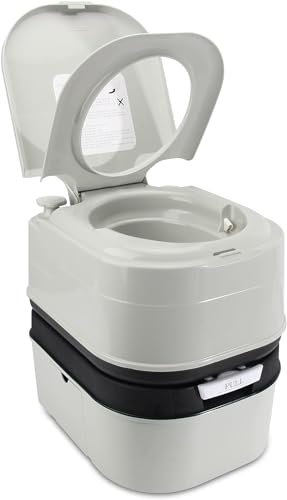 OPL5 Portable Toilet RV Potty, 6.4 Gallon 24L Piston Pump Flush with Level indicator Detachable Anti-Leak Handle Water Pump,Rotating Spout Indoor & Outdoor Hiking Toilet for Camping, Fishing Travel